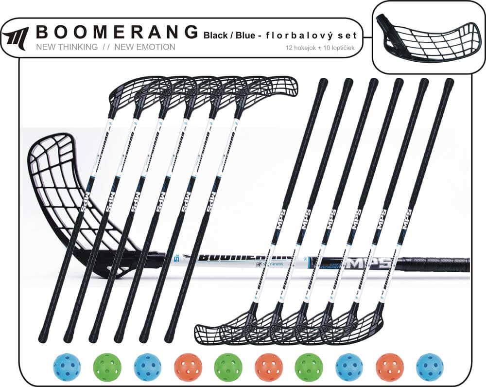 Set MPS Boomerang Black/Blue (12 hokejek) 10x levá / 2x pravá