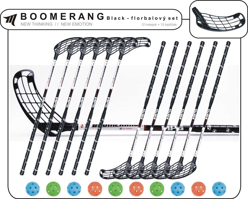 Set MPS Boomerang Black (12 hokejek) 8x levá / 4x pravá