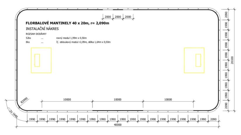 UHER IFF florbalové mantinely - Barva: černá, Rozměr: 24 x 14 m