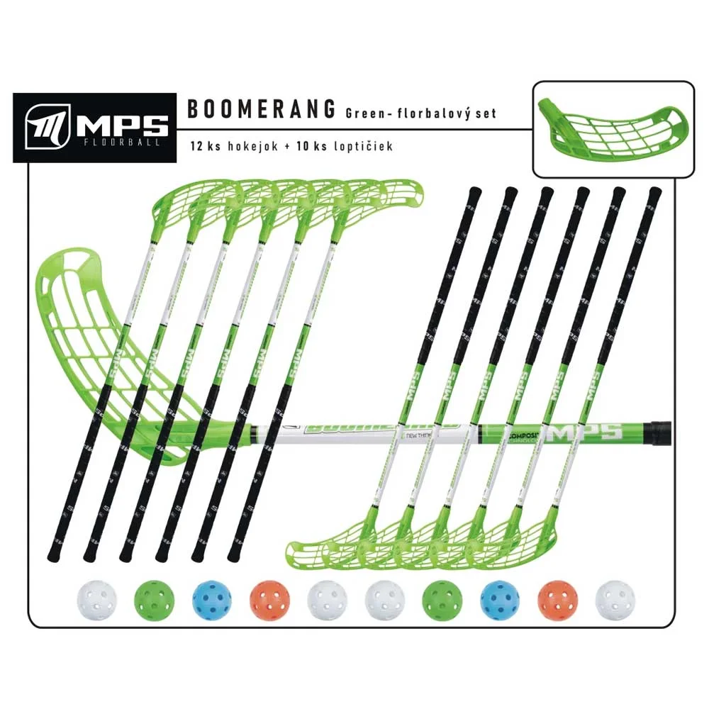 Set MPS Boomerang Green (12 hokejek) 9x levá / 3x pravá