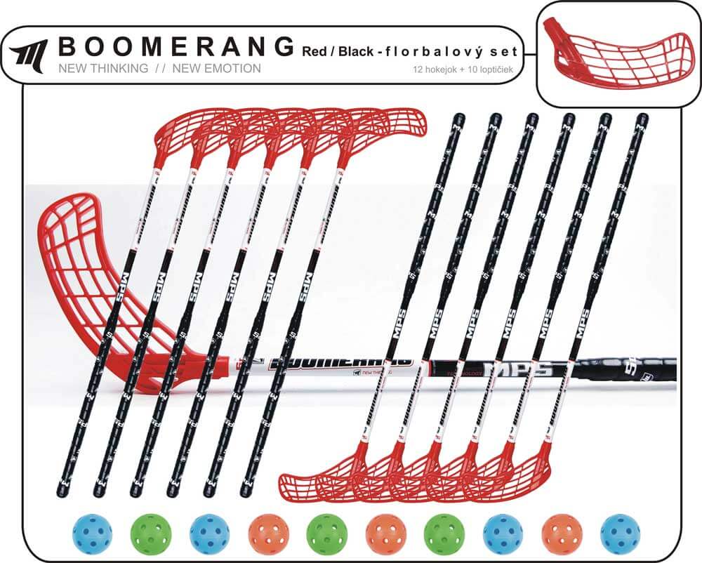 Set MPS Boomerang Red/Black (12 hokejek) 9x levá / 3x pravá